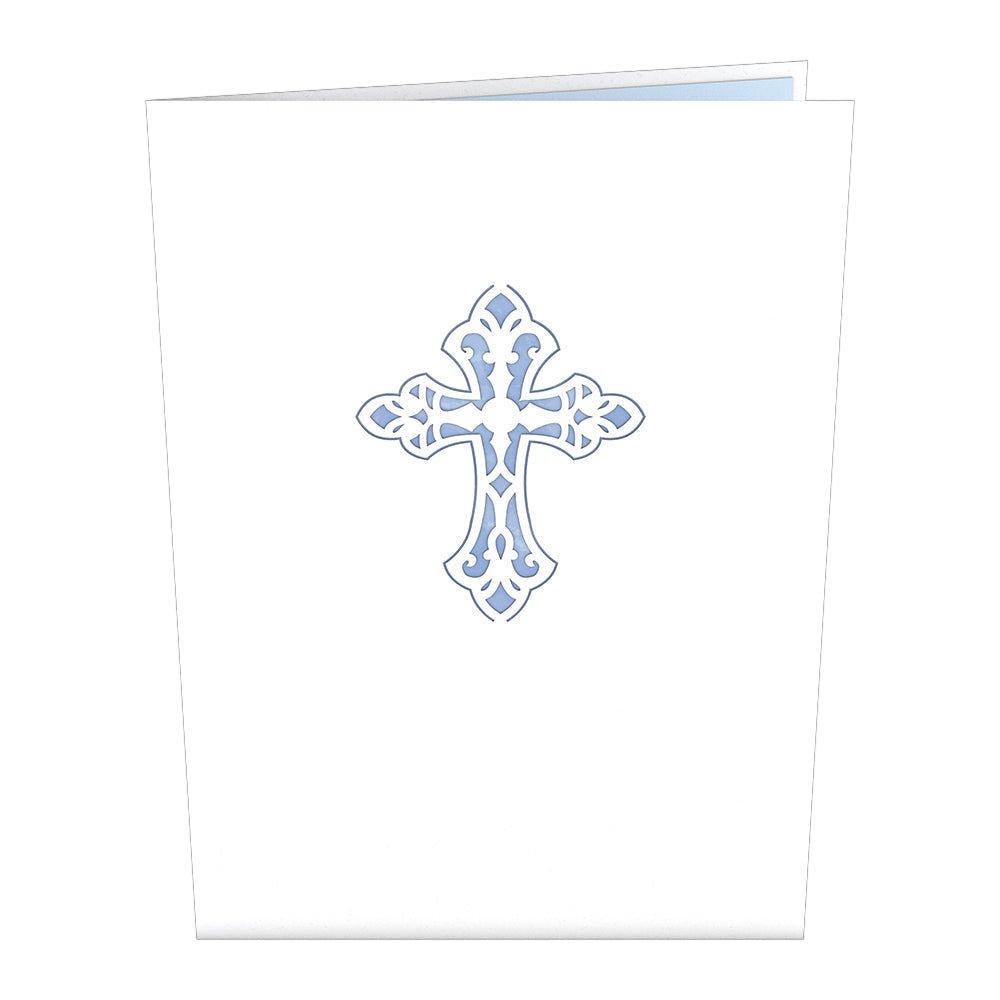 Lovepop - Blaue Karte mit Blumenkreuz 3D Pop - Up Karte - Onlineshop für außergewöhnliche Grußkarten und Paper Art - Online kaufen