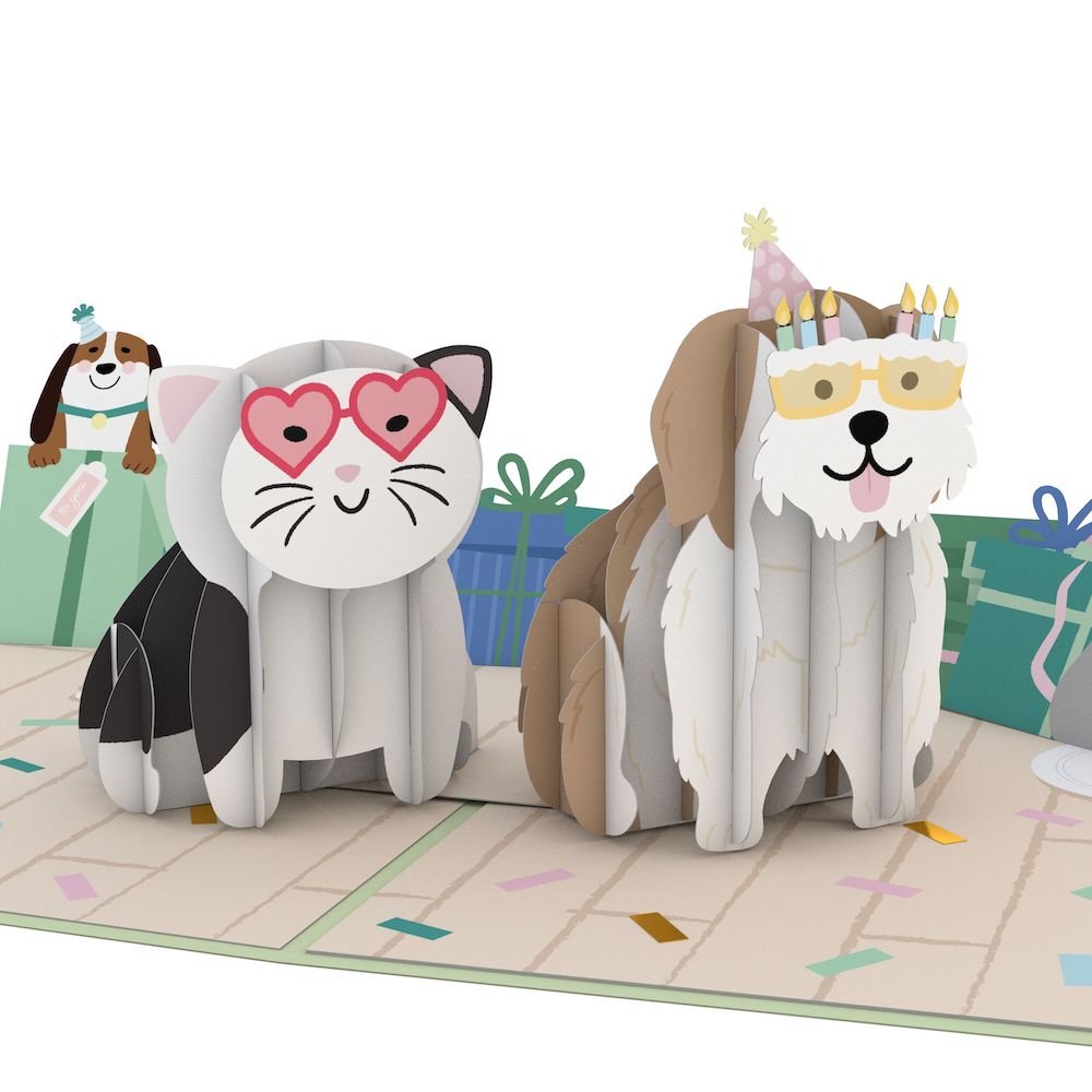 Lovepop - Geburtstag mit Katzen & Hunden 3D Pop - Up Karte - Onlineshop für außergewöhnliche Grußkarten und Paper Art - Online kaufen