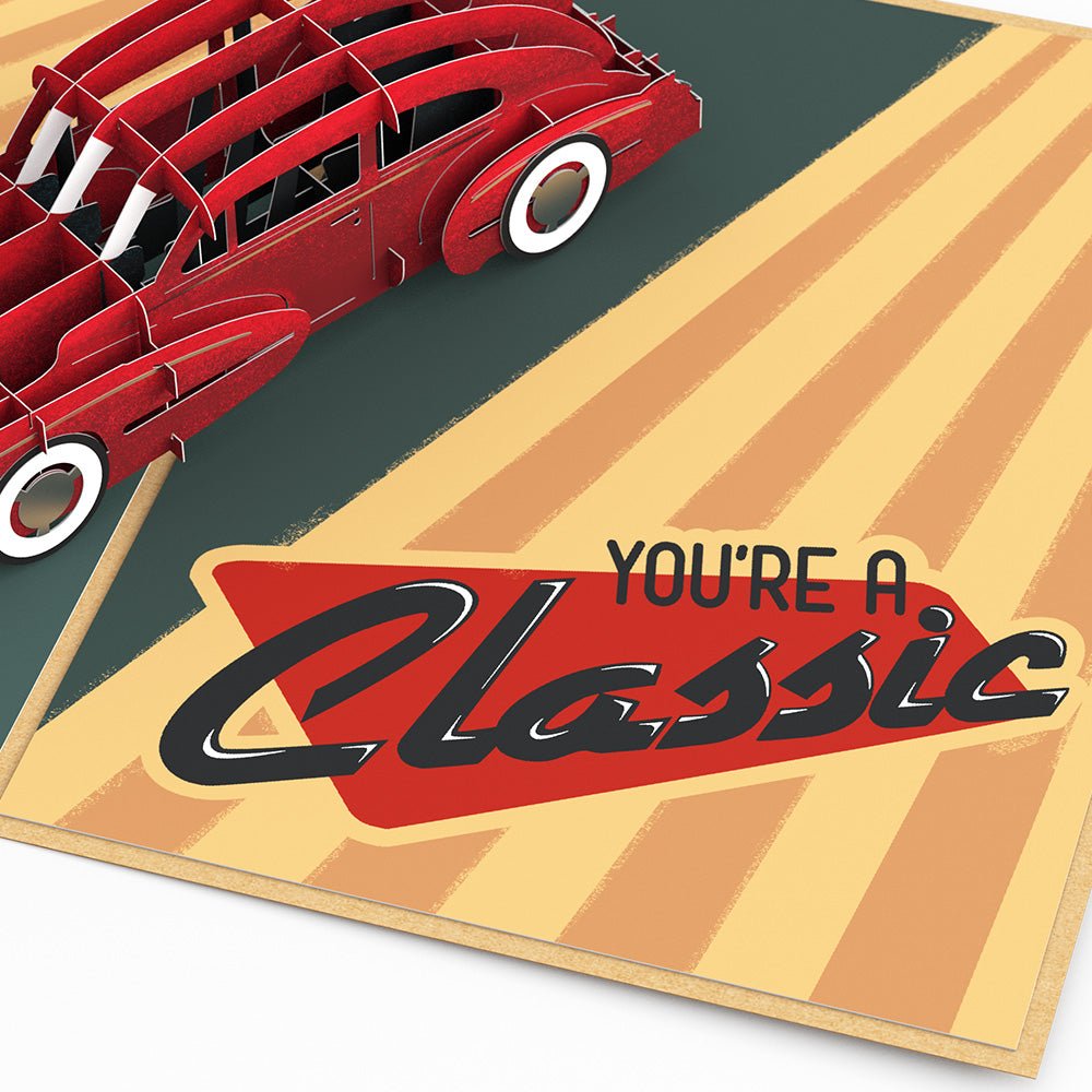 Lovepop.de - Classic rotes Auto 3D Pop - Up Geburtstagskarte für Autoliebhaber - Onlineshop für außergewöhnliche Grußkarten und Paper Art - Online kaufen