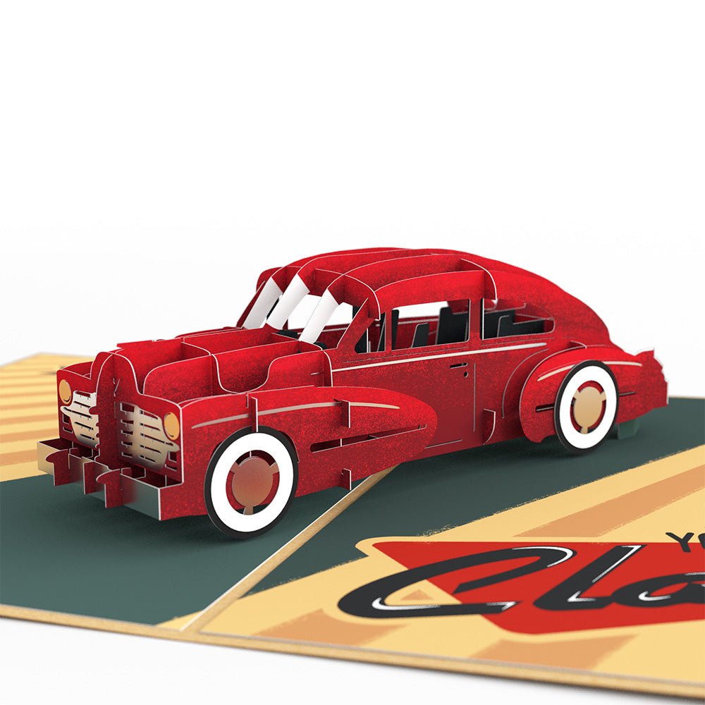 Lovepop.de - Classic rotes Auto 3D Pop - Up Geburtstagskarte für Autoliebhaber - Onlineshop für außergewöhnliche Grußkarten und Paper Art - Online kaufen