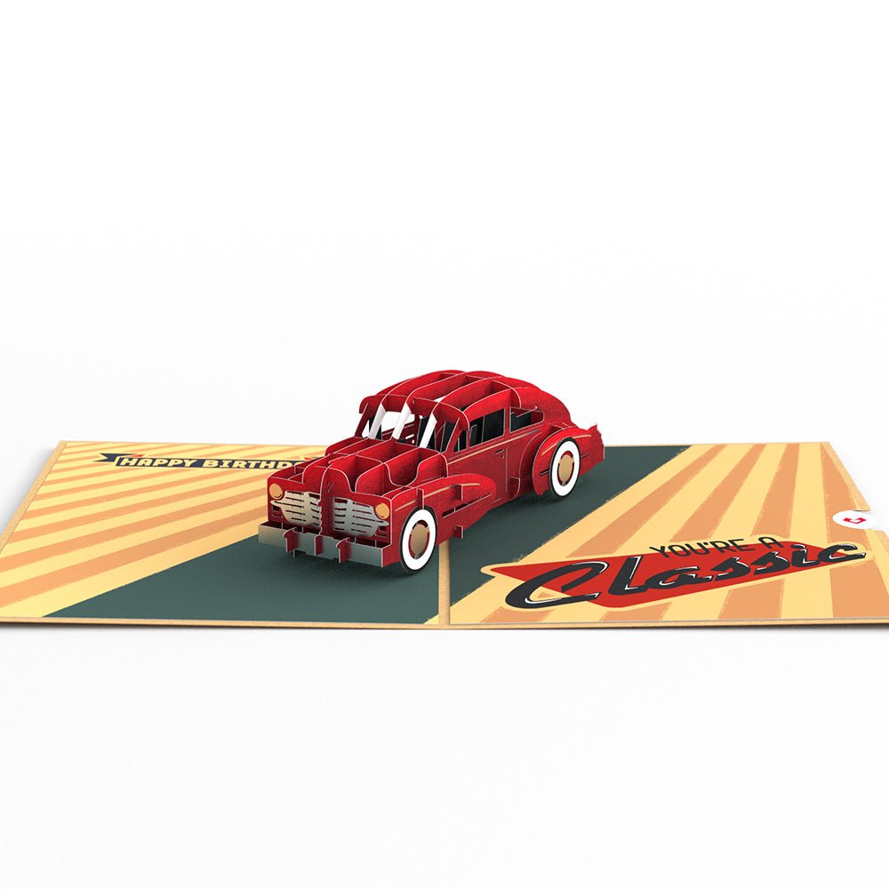 Lovepop.de - Classic rotes Auto 3D Pop - Up Geburtstagskarte für Autoliebhaber - Onlineshop für außergewöhnliche Grußkarten und Paper Art - Online kaufen