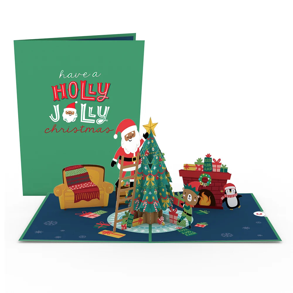 Weihnachtsmann schmückt Weihnachtsbaum 3D Pop-Up Karte