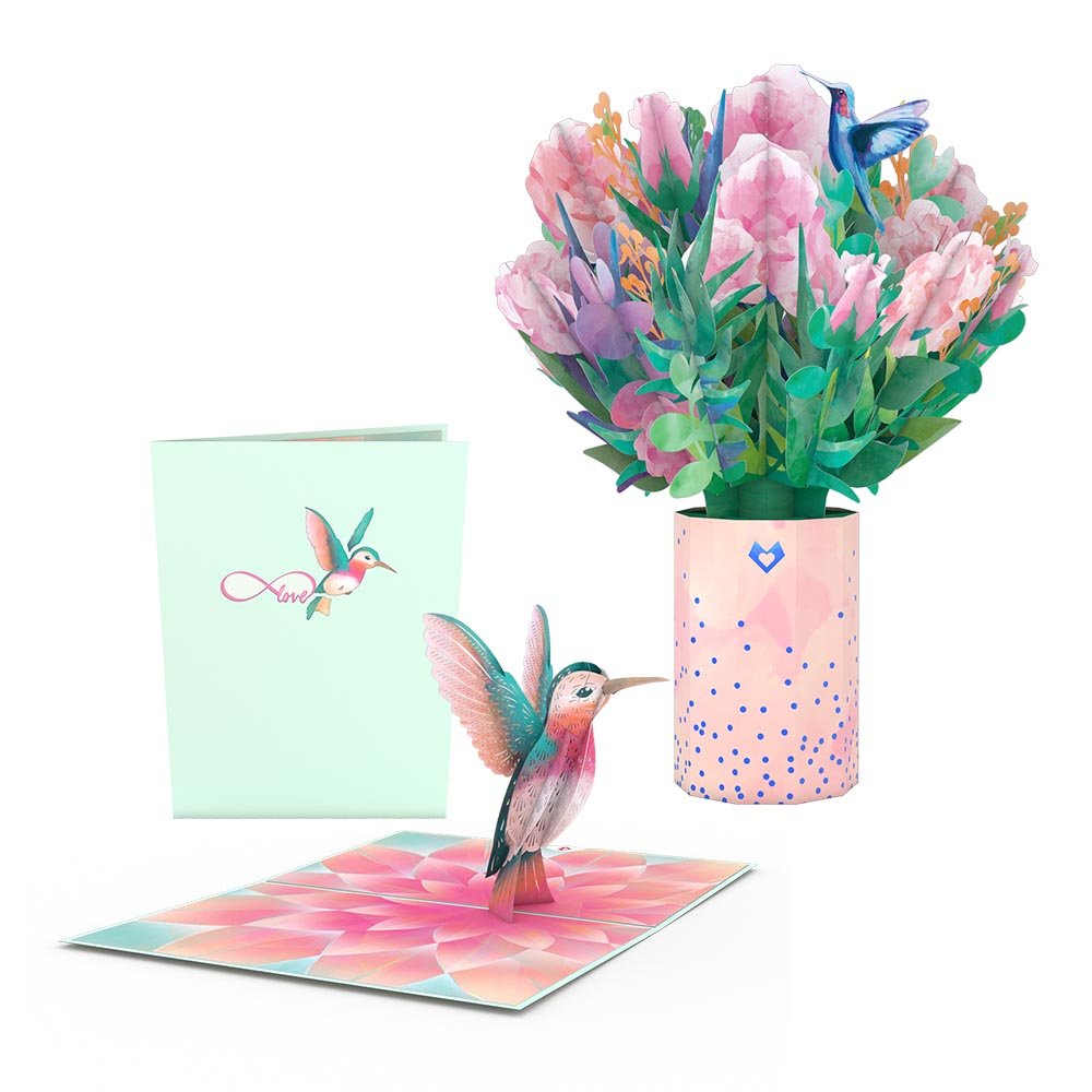 Lovepop - Aquarell - Rosen & Kolibri 3D Pop - Up Karte + Bouquet Set - Onlineshop für außergewöhnliche Grußkarten und Paper Art - Online kaufen