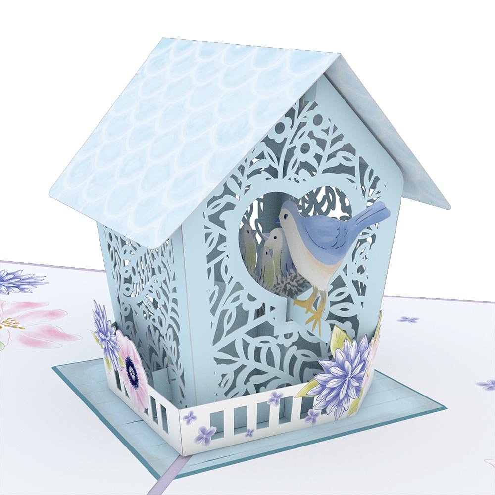 Lovepop - Blaues Vogelhaus zum Muttertag 3D Pop - Up Karte - Onlineshop für außergewöhnliche Grußkarten und Paper Art - Online kaufen