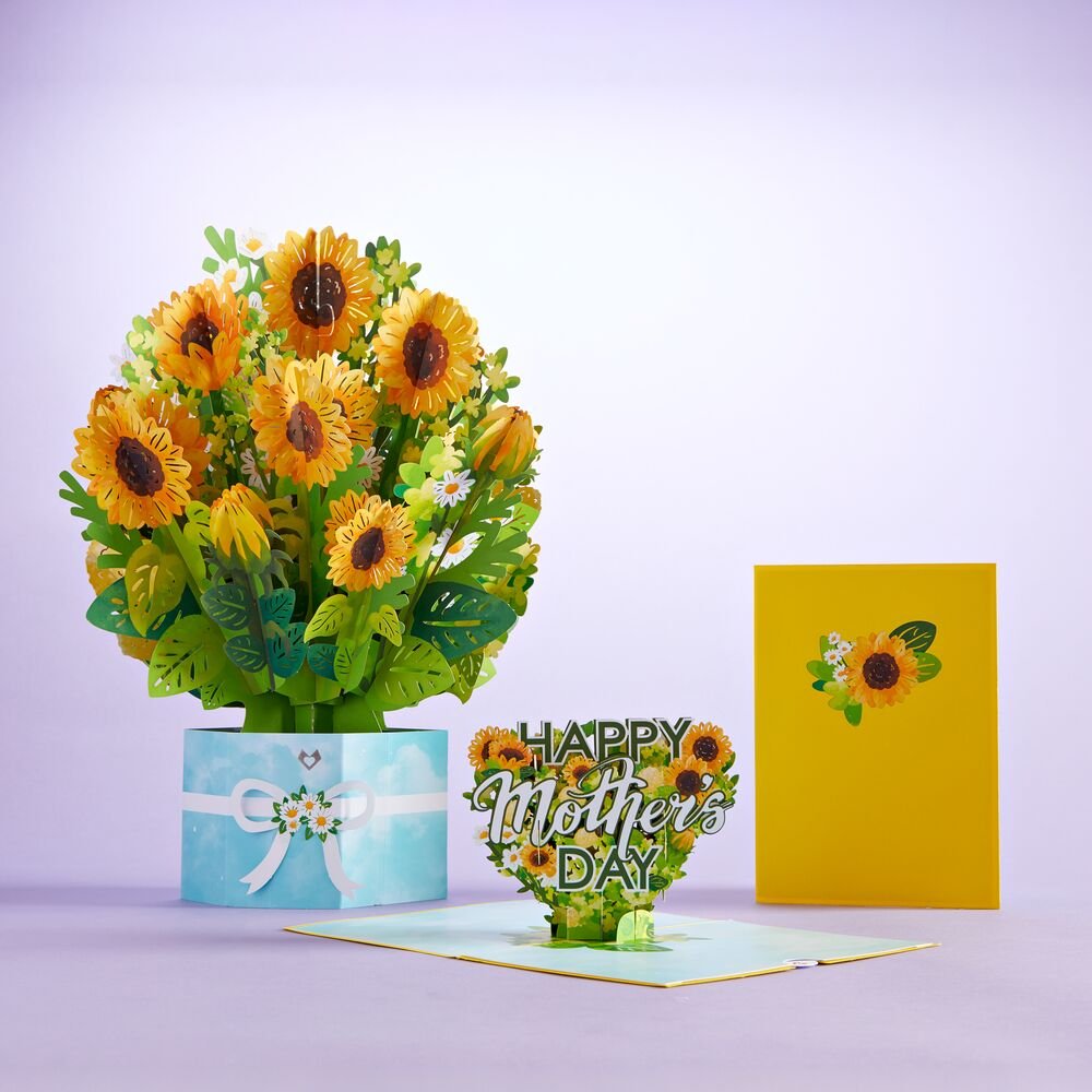 Lovepop - Großes Sonnenblumen - Blumenstrauß - Paket zum Muttertag 3D Pop - Up Karte + Bouquet Set - Onlineshop für außergewöhnliche Grußkarten und Paper Art - Online kaufen