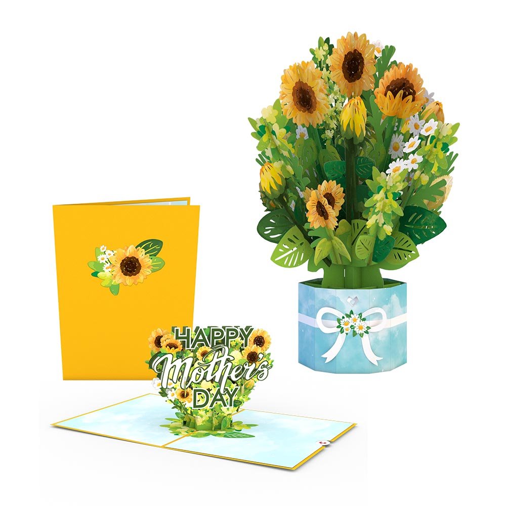 Lovepop - Großes Sonnenblumen - Blumenstrauß - Paket zum Muttertag 3D Pop - Up Karte + Bouquet Set - Onlineshop für außergewöhnliche Grußkarten und Paper Art - Online kaufen