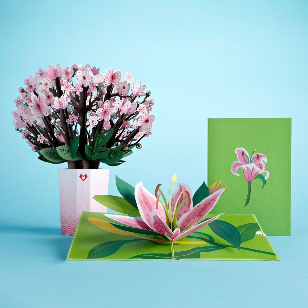 Lovepop - Kirschblüten & Lilienblüten 3D Pop - Up Karte + Bouquet Set - Onlineshop für außergewöhnliche Grußkarten und Paper Art - Online kaufen