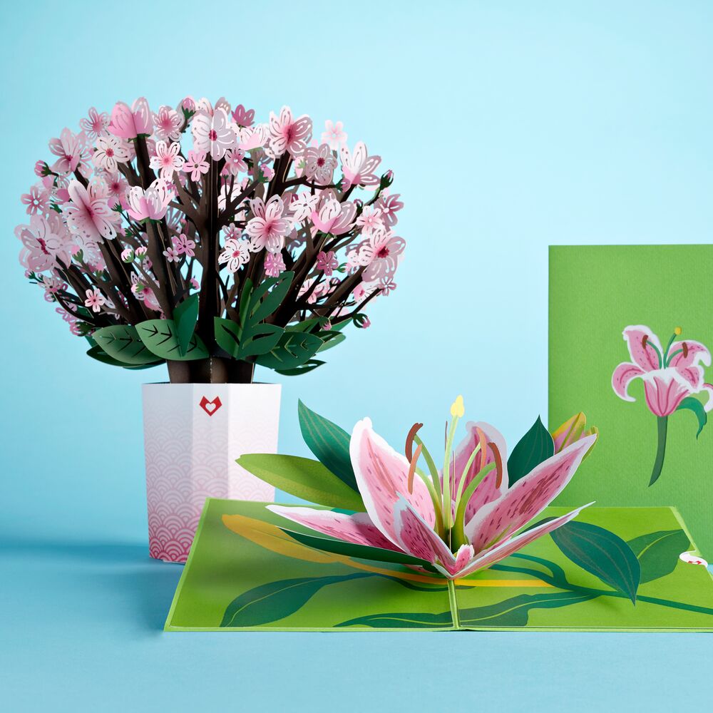 Lovepop - Kirschblüten & Lilienblüten 3D Pop - Up Karte + Bouquet Set - Onlineshop für außergewöhnliche Grußkarten und Paper Art - Online kaufen