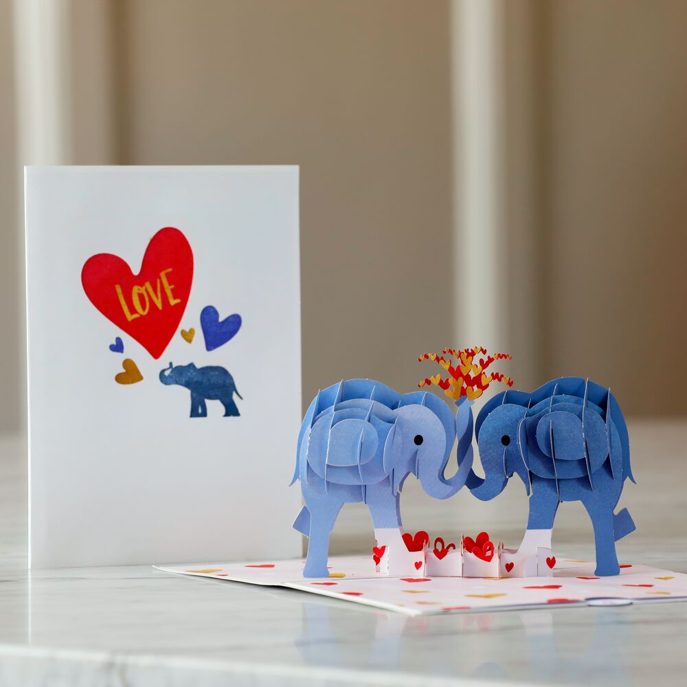 Lovepop - Love Elephants Liebes - Elefanten 3D Pop - Up Karte - Onlineshop für außergewöhnliche Grußkarten und Paper Art - Online kaufen