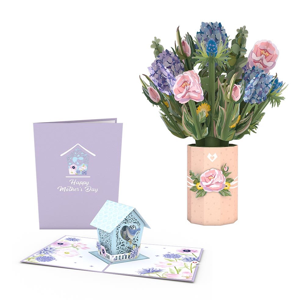 Lovepop - Muttertags - Vogelhaus - Hortensien 3D Pop - Up Karte + Bouquet Set - Onlineshop für außergewöhnliche Grußkarten und Paper Art - Online kaufen