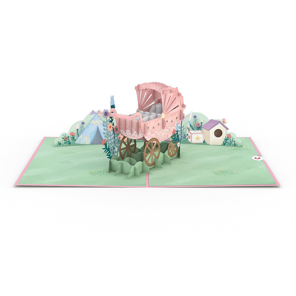 Lovepop - Rosa Kinderwagen Baby Ankündigung Glückwunsch 3D Pop - Up Karte - Onlineshop für außergewöhnliche Grußkarten und Paper Art - Online kaufen