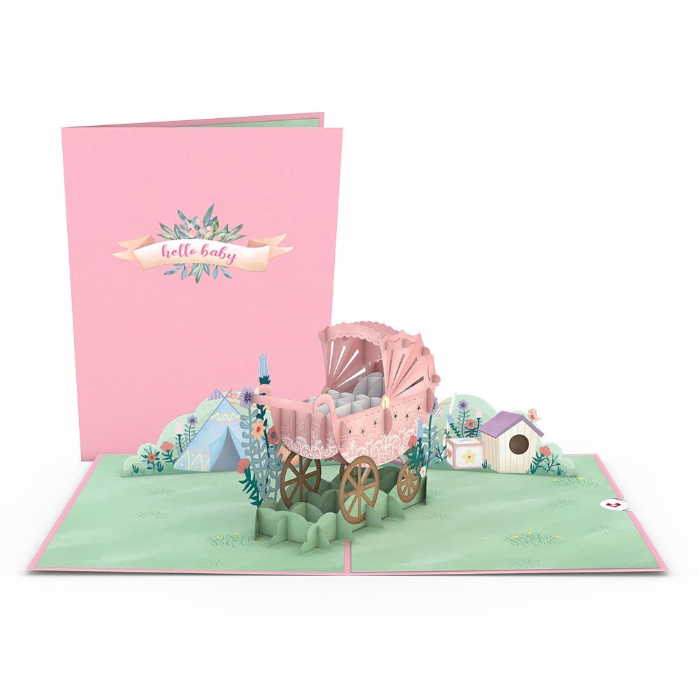 Lovepop - Rosa Kinderwagen Baby Ankündigung Glückwunsch 3D Pop - Up Karte - Onlineshop für außergewöhnliche Grußkarten und Paper Art - Online kaufen