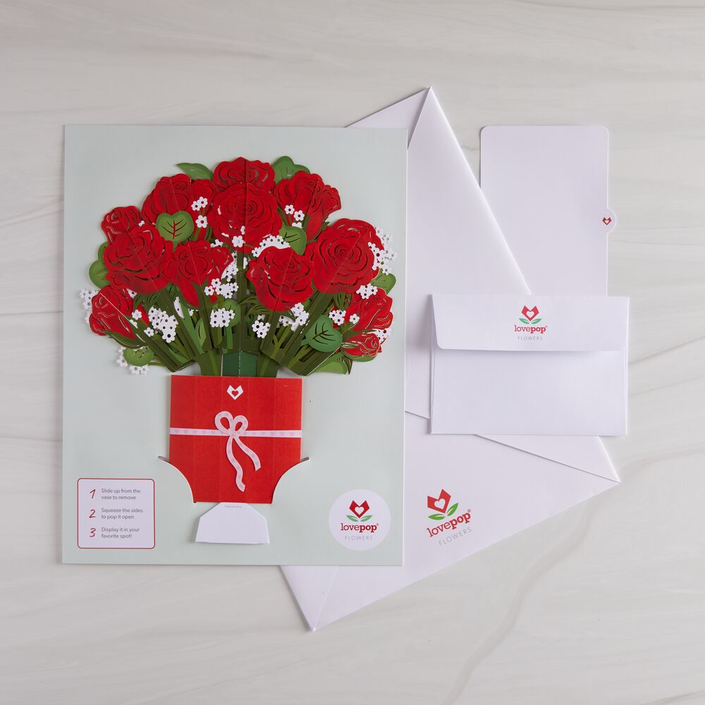 Lovepop - Roter Rosenstrauß 3D Pop - Up Bouquet - Onlineshop für außergewöhnliche Grußkarten und Paper Art - Online kaufen