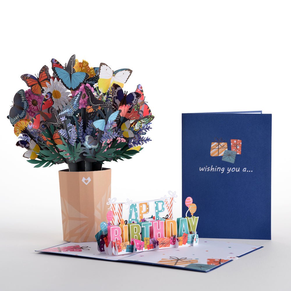 Lovepop - Schmetterlings - Geburtstagspaket 3D Pop - Up Karte + Bouquet Set - Onlineshop für außergewöhnliche Grußkarten und Paper Art - Online kaufen