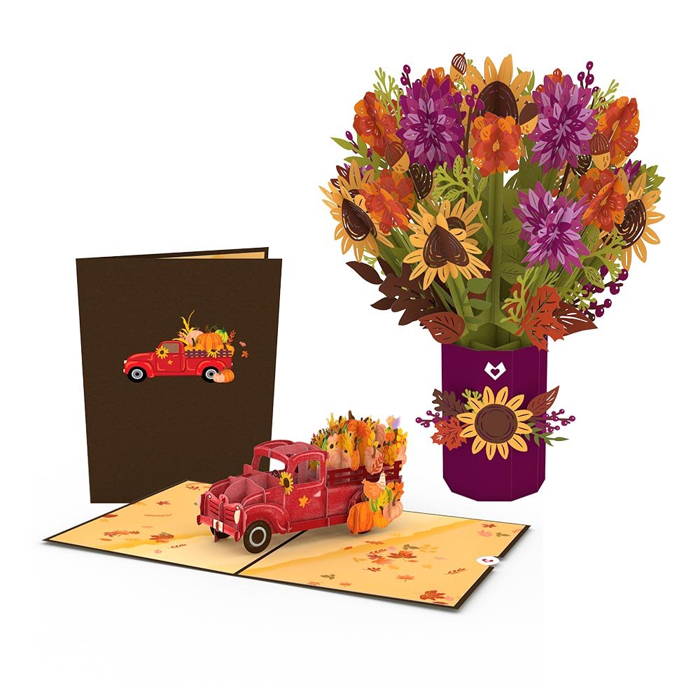 Lovepop - Sonnenblumen & Herbst - Truck 3D Pop - Up Karte + Bouquet Set - Onlineshop für außergewöhnliche Grußkarten und Paper Art - Online kaufen