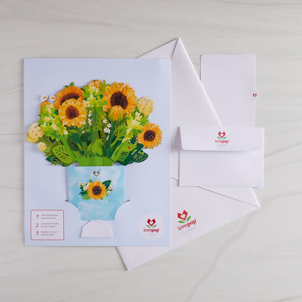 Lovepop - Sonnenblumenblütenstrauß 3D Pop - Up Bouquet - Onlineshop für außergewöhnliche Grußkarten und Paper Art - Online kaufen