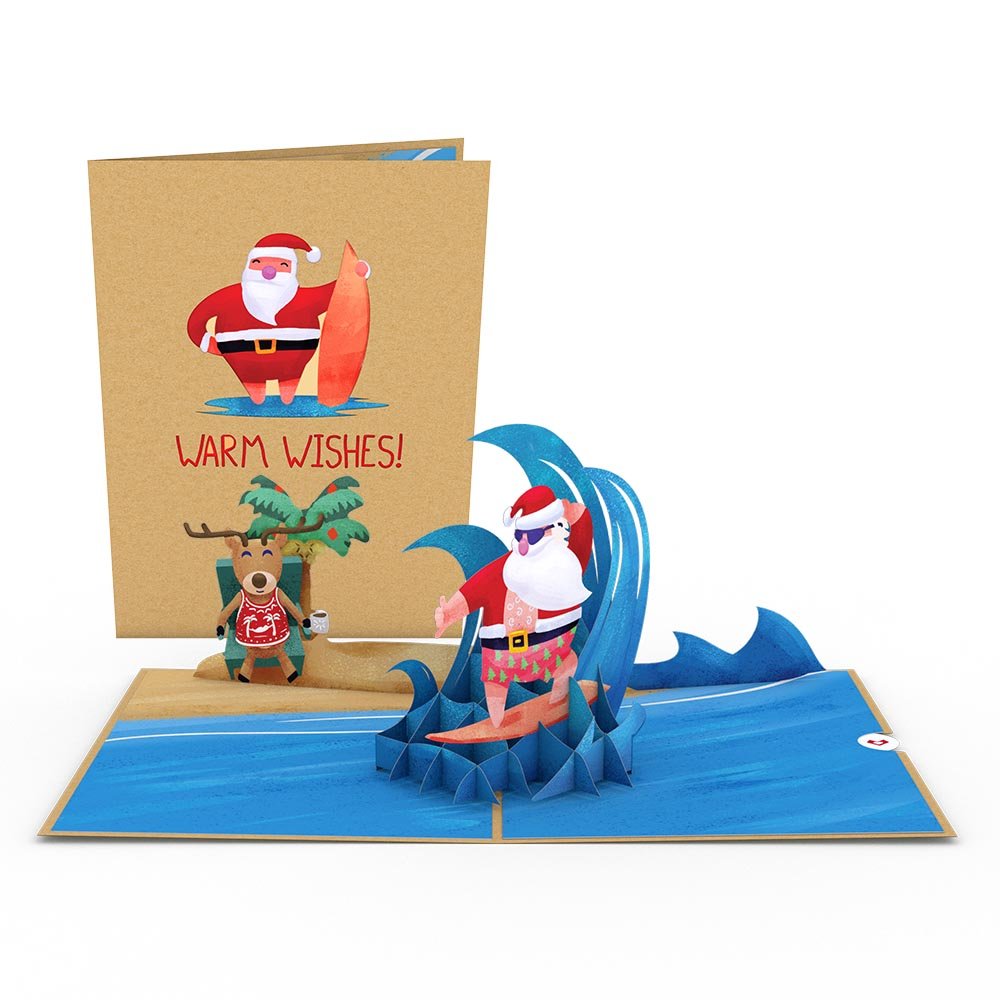 Lovepop - Surfender Weihnachtsmann 3D Pop - Up Karte - Onlineshop für außergewöhnliche Grußkarten und Paper Art - Online kaufen