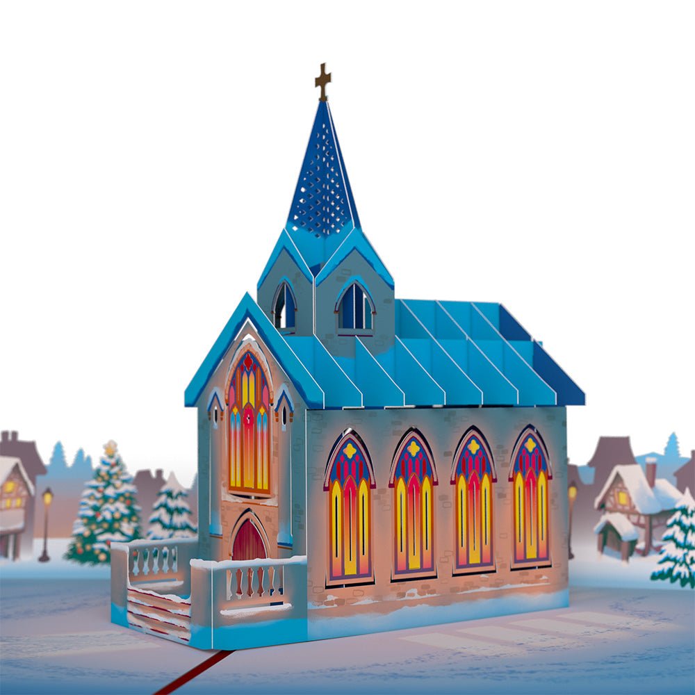 Lovepop - Weihnachts - Weihnachtskapelle mit Buntglass 3D Pop - Up Karte - Onlineshop für außergewöhnliche Grußkarten und Paper Art - Online kaufen