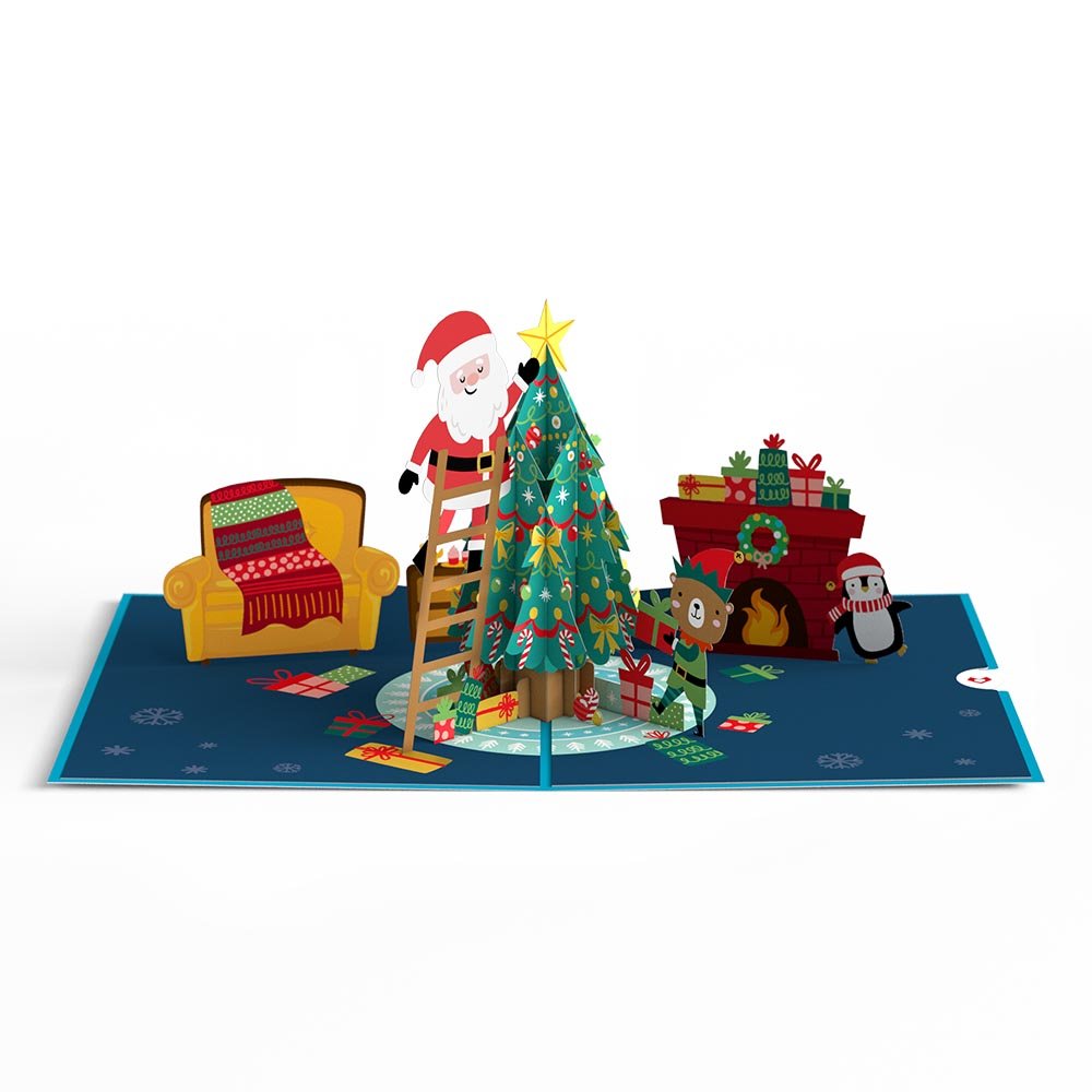 Lovepop - Weihnachtsmann schmückt den Weihnachtsbaum 3D Pop - Up Karte - Onlineshop für außergewöhnliche Grußkarten und Paper Art - Online kaufen