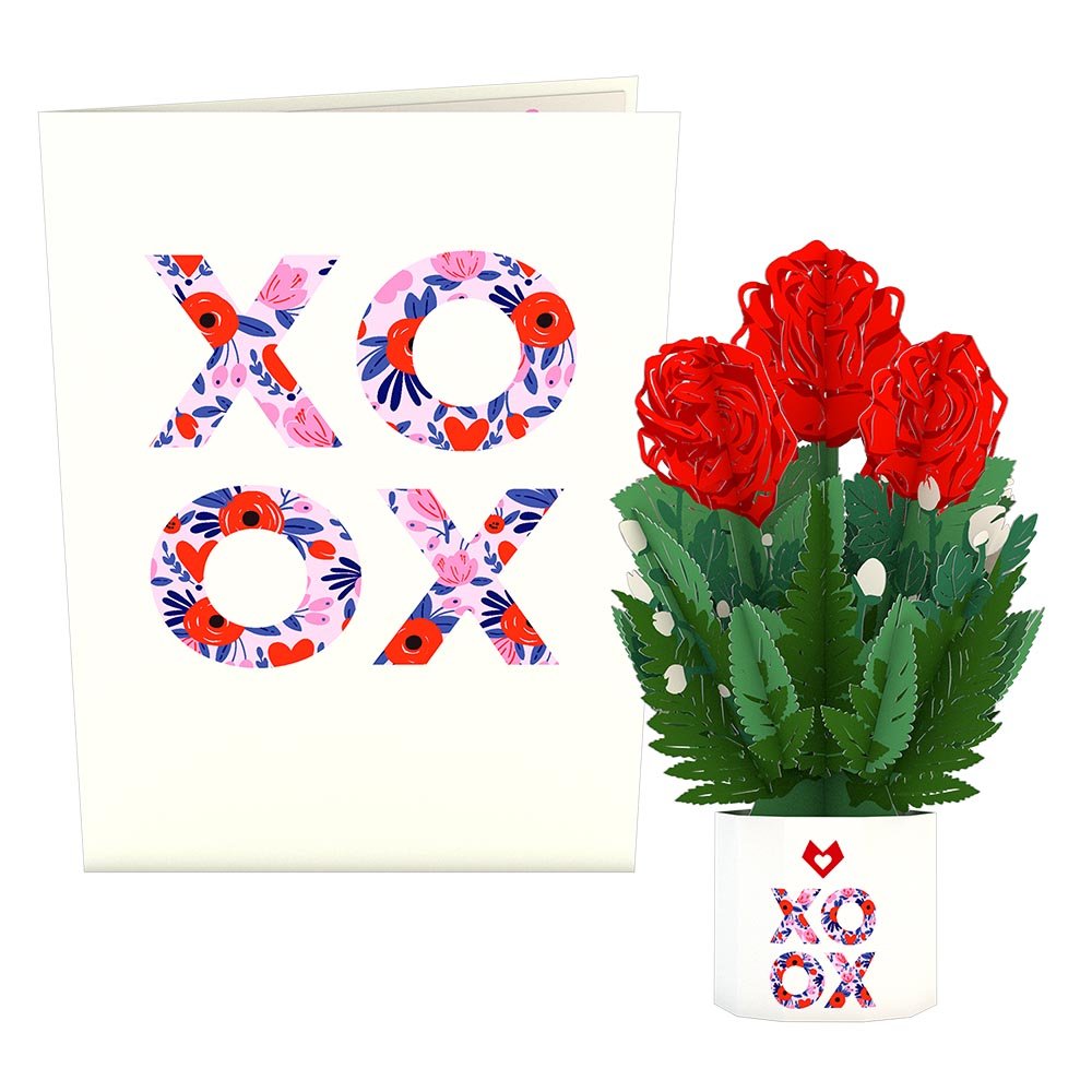 Lovepop - XOXO Küsschen Karte mit Mini - Blumenstrauß 3D Pop - Up Karte - Onlineshop für außergewöhnliche Grußkarten und Paper Art - Online kaufen