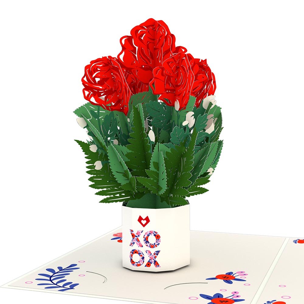 Lovepop - XOXO Küsschen Karte mit Mini - Blumenstrauß 3D Pop - Up Karte - Onlineshop für außergewöhnliche Grußkarten und Paper Art - Online kaufen